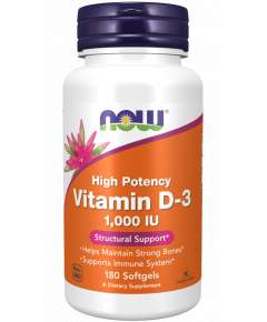 Now 1000IU Vitamin D3 180Softgels Supplement
