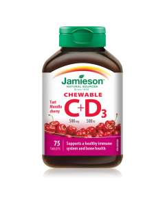Jamieson 500mg Chewable Vitamin C and D3 75 Tablets Supplement