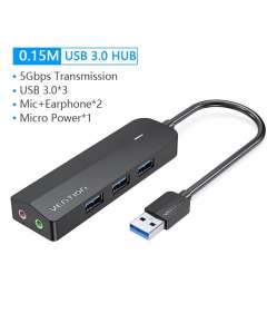 Vention 3 Port USB 3.0 Hub with Sound Card Adapter