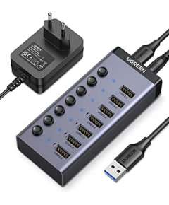 UGREEN 7 Port Powered USB A 3.0 Hub UK Power adapter
