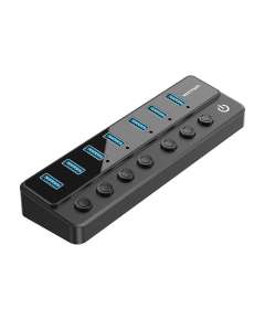 Vention USB B 3.0 to USB 3.0 7 Port Hub with Individual Power Switches and DC 5.5mm Power Adapter