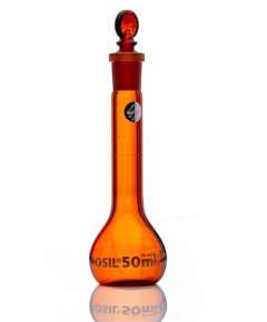 Borosil 50ml Amber Glass Volumetric Flask