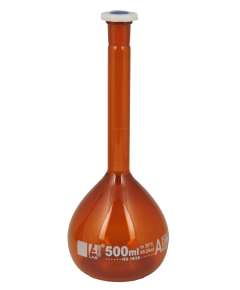 Borosil Amber 500ml Glass Volumetric Flask