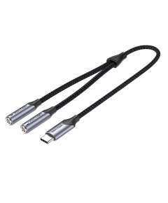 Vention USB C Male to TRS Audio and  Mic Jack  0.3M Gray Aluminum Alloy Type
