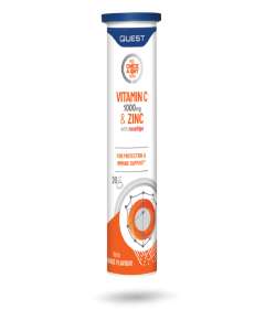 Quest 1000mg Vitamin C + 10 mg Zinc Effervescent with Rosehips 20 Tablets Supplement