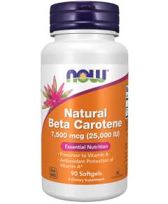 Now 25000IU Natural BetaCarotene 90Softgels Supplement