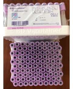 BD K2 EDTA 100Pack Blood Collection Vacutainer Tubes, Draw Volume: 2ml