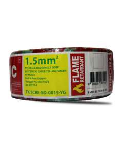Tronic TK SCRE-SD-0015-YG 1.5mm- Yellow/Green Single Core Solid Cable