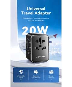 Vention 3-Port USB (C+A+A) Universal Travel Adapter
