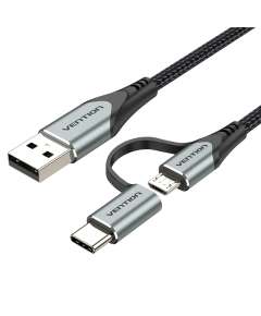 Vention USB 2.0 A Male to 2 in 1 Micro B and USB C Male 3A Cable