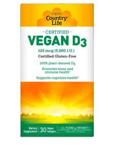Country Life 125mcg Vegan D3 30 Softgel Supplements