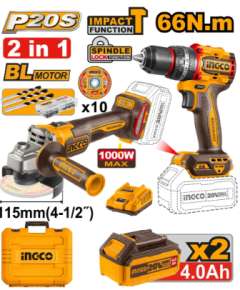 Ingco CKLI20273 20V LI-ION Cordless 2PCS Combo Kit