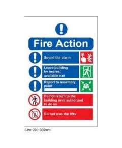 Fire Action with Contact  Information of Emergency Service Sign