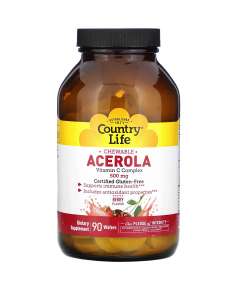 Country Life 500mg Acerola VitaminC 90 Wafers Supplement