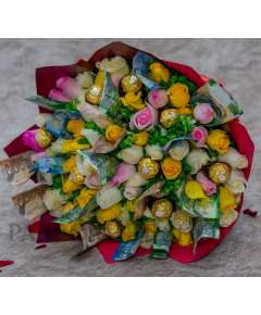 Flowers, Ferrero Rocher Chocolates Money Bouquet with 10,000 Kenya Shillings Notes