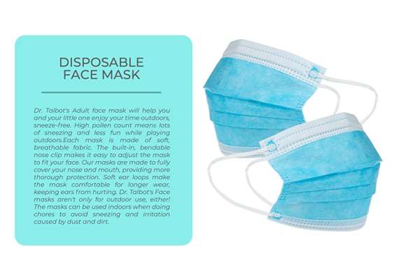 Dr.Talbot's 50 Pieces Single Use Disposable Protective 3Ply Blue Face Masks