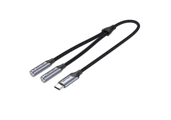Vention USB C Male to TRS Audio and  Mic Jack  0.3M Gray Aluminum Alloy Type
