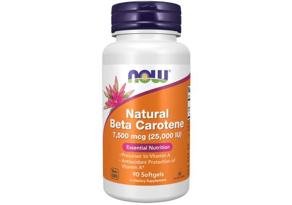 Now 25000IU Natural BetaCarotene 90Softgels Supplement