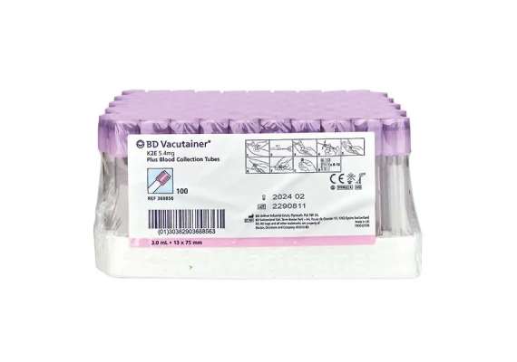 BD K2 EDTA 100Pack Blood Collection Vacutainer Tubes, Draw Volume: 3ml
