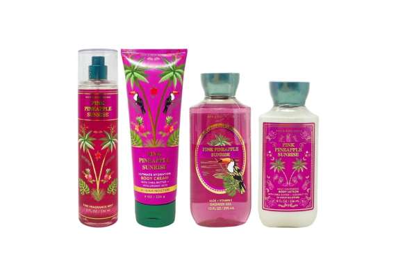 Bath and Body Works Pink Pineapple Sunrise Four Bundle Set