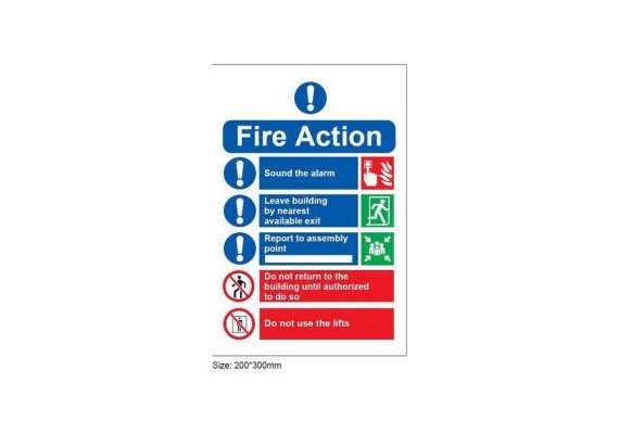 Fire Action with Contact  Information of Emergency Service Sign