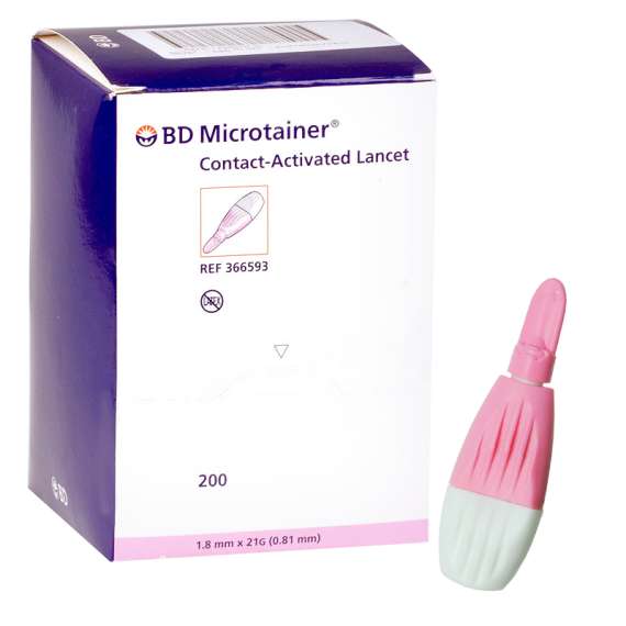 BD Microtainer Contact Activated 200Pack Lancets, Type of Lancet : Medium Flow/Pink