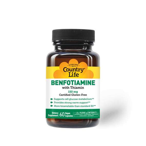 Country Life 150mg Benfotiamine with Thiamin 60 Capsules Supplement