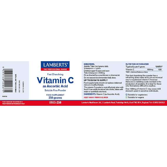 Lamberts 250g Vitamin C Ascorbic Acid Powder Supplement, 2 image