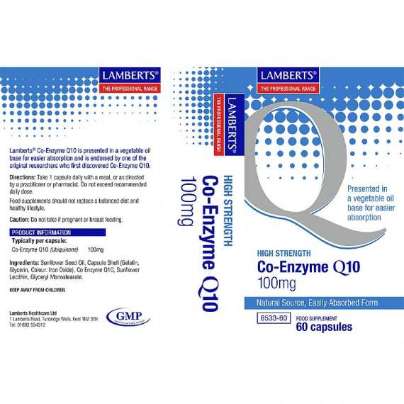 Lamberts 100mg Coenzyme Q10 60 Capsules Supplement, 2 image