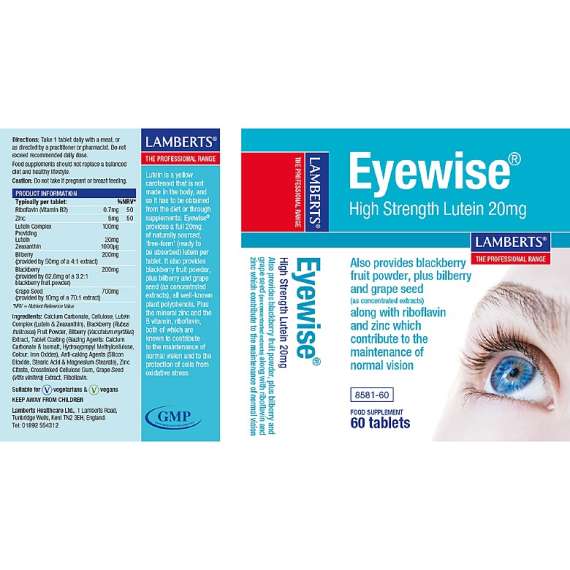 Lamberts 20mg Eyewise High Strength Lutein 60 Tablets Supplement, 2 image
