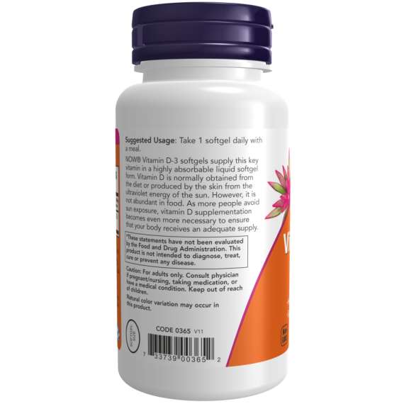Now 1000IU Vitamin D3 180Softgels Supplement, 2 image