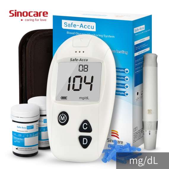 Sinocare Safe-Accu Blood Glucometer with 50 Test Strips and 100 Lancets