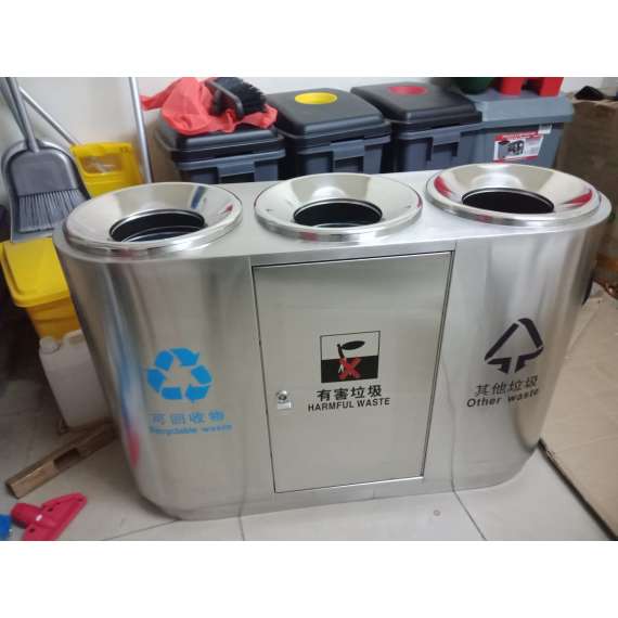 Three-In-One Stainless Steel Waste Bin