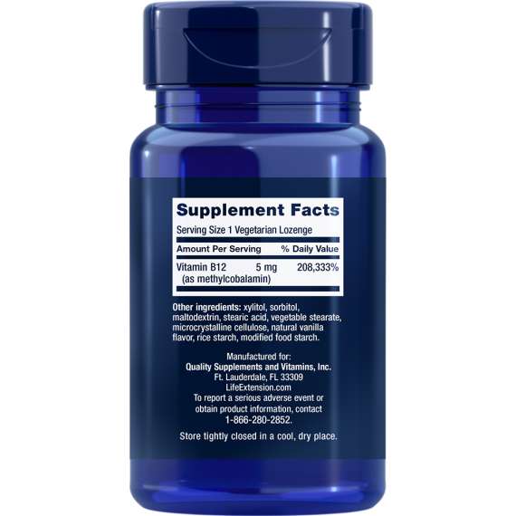 Life Extension Vitamin B12 5mg Methylcobolamin 60 Lozenges, 2 image