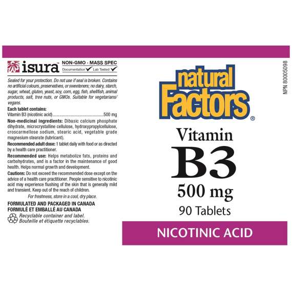Natural Factors 500mg Vitamin B3 90 Tablets, 2 image
