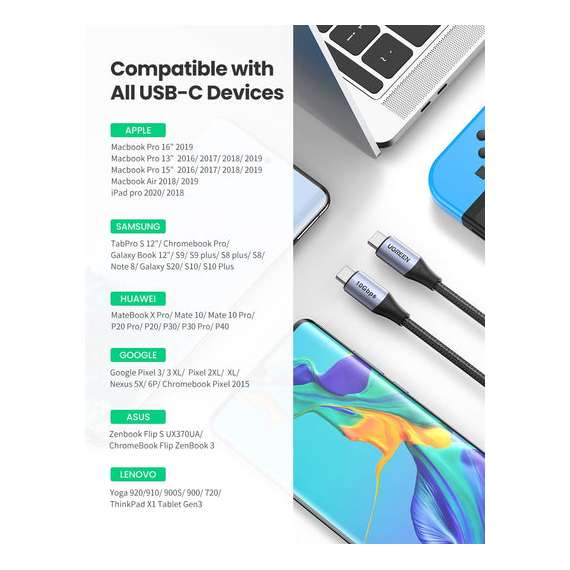 UGREEN Type C Male to Male 5A USB Cable, 7 image