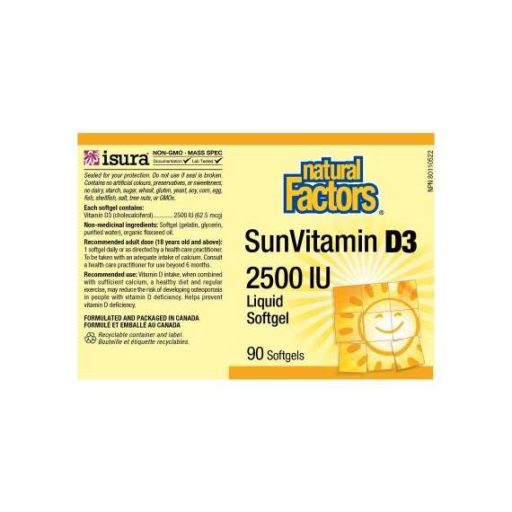 Natural Factors 2500IU Vitamin D3 180 Softgels, 2 image