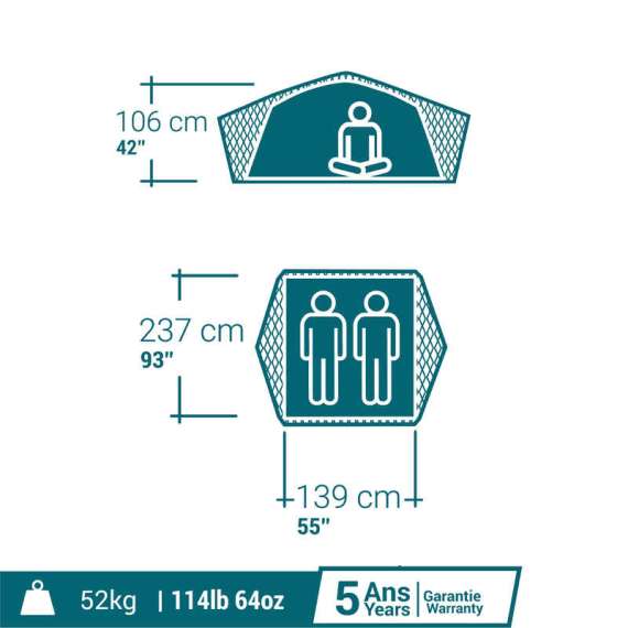 Quechua  MH500  Fresh & Black 2 Person Roof Tent, 3 image