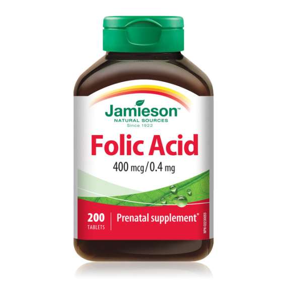 Jamieson 400mcg Folic Acid 200 Tablets Supplement