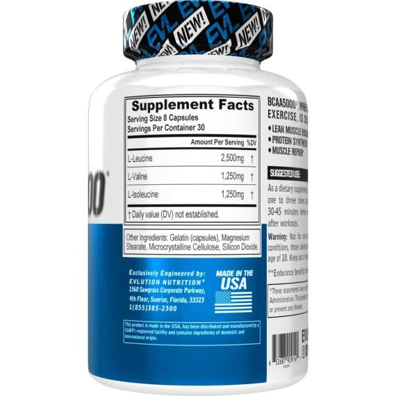 Evolution Nutrition 240 Capsules BCAA 5000 Supplement, 2 image
