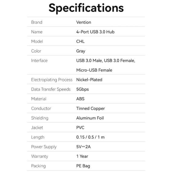 Vention 4 Port USB 3.0 Hub, 13 image