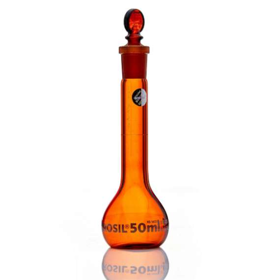 Borosil 50ml Amber Glass Volumetric Flask