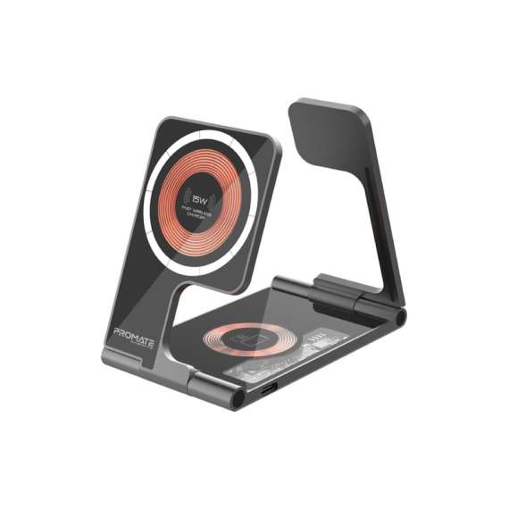 Promate AuraFold-Trio foldable 15W MagSafe compatible Wireless Charger
