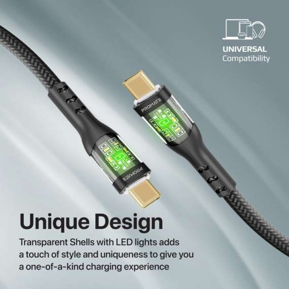 Promate TransLine-CC Ultra-Fast USB-C with Transparent Shells Cable, 2 image