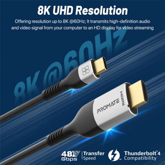 Promate MediaCord-8K USB-C to HDMI Cable, 2 image