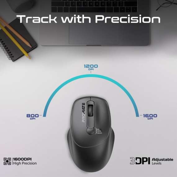 Promate UniGlide Ergonomic Wireless Mouse, 2 image