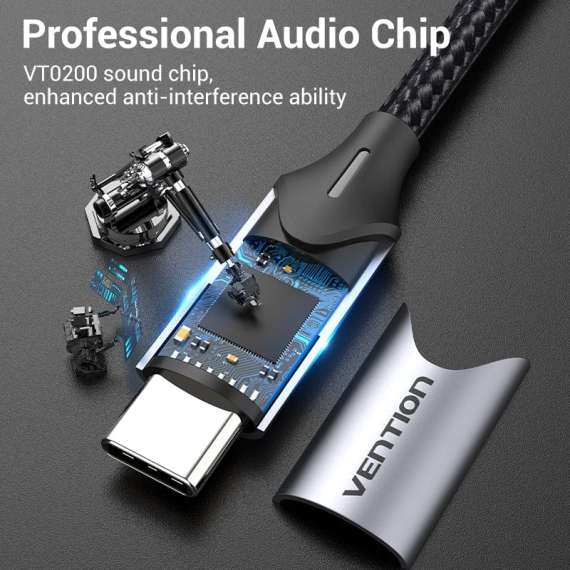 Vention USB C Male to TRS Audio and  Mic Jack  0.3M Gray Aluminum Alloy Type, 2 image