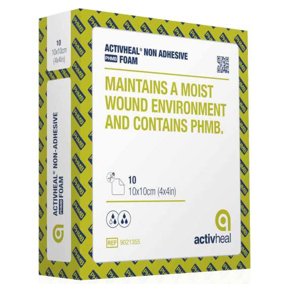 Activheal PHMB 10cm by 10cm 10Pack Foam Dressing