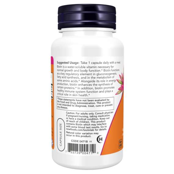 Now 5000mcg Biotin 60Capsules Supplement, 3 image