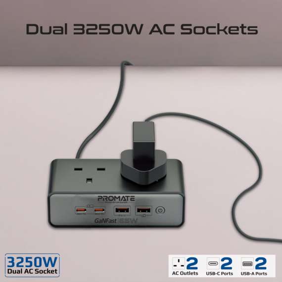 Promate 65W Power Delivery GaNFast charging station, 5 image